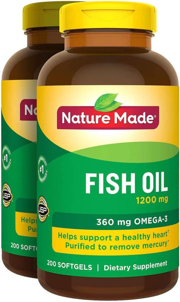2 x 200Pk Φτιαγμένο ιχθυέλαιο 1200 mg Softgels Omega 3