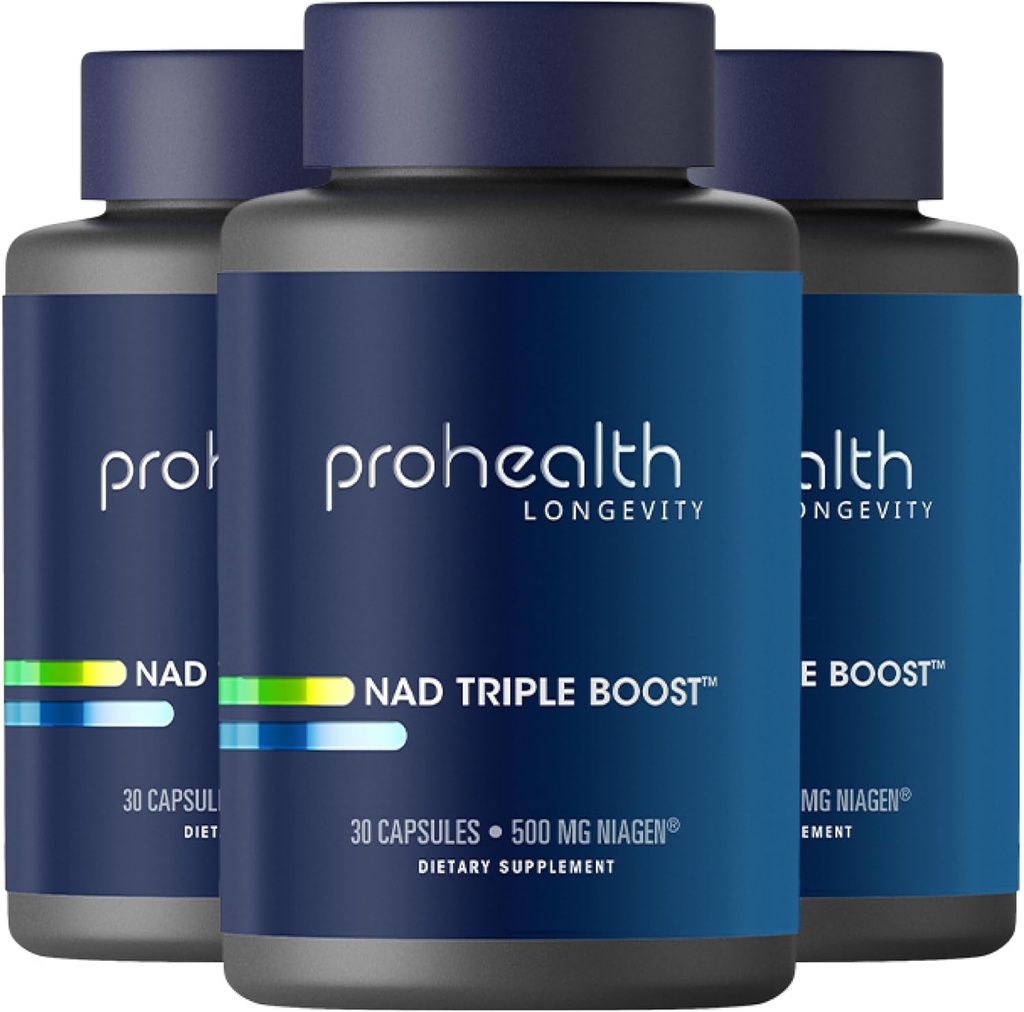 ProHealth NAD Triple Boost. 3X NAD+ Optimizer. Doctor Formulated, Extra Strength Supplement, Includes 500mg Niagen Nicotinamide Riboside NR (The Active Ingredient in NMN) 30 Servings (3 Pack)