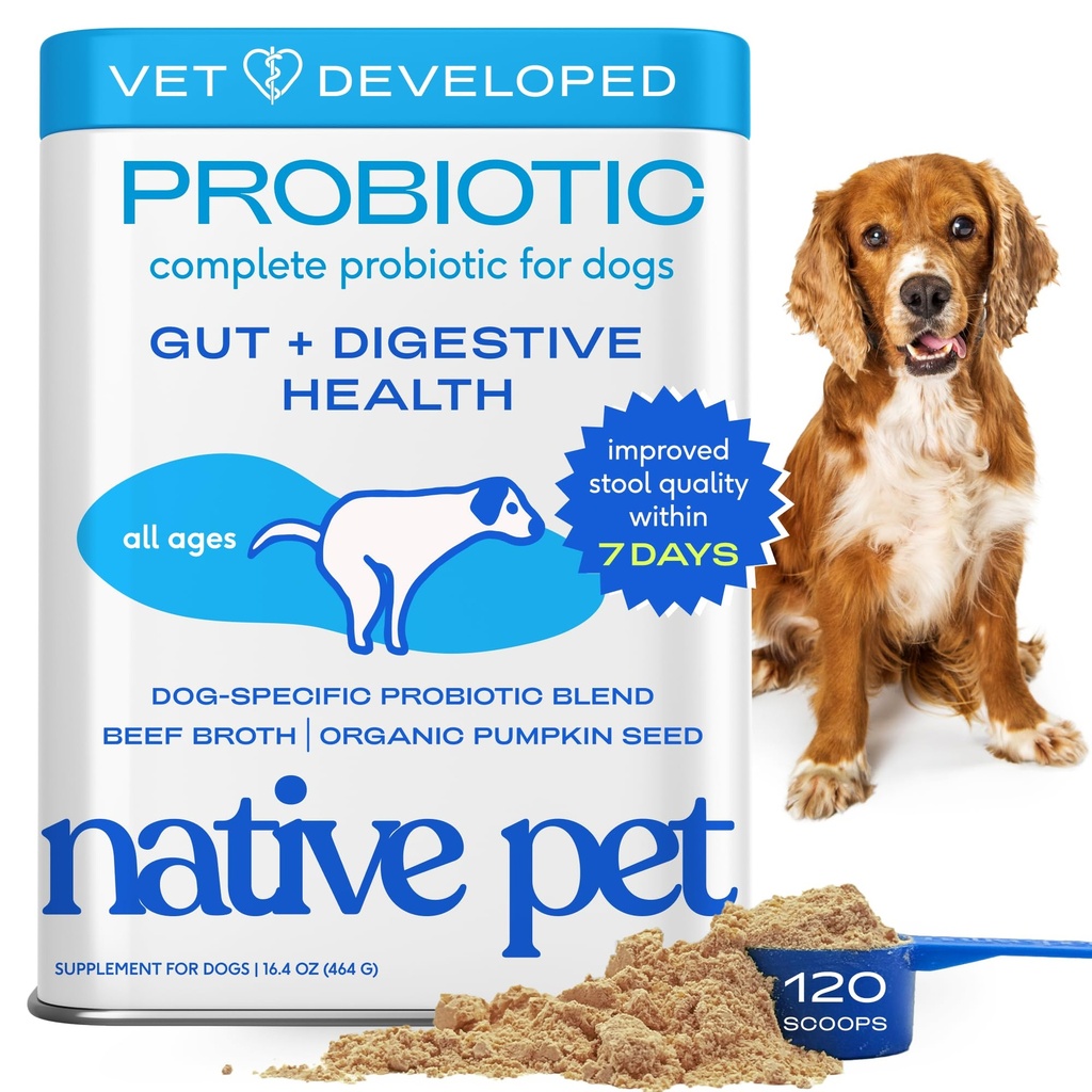 Native Pet Probiotics for Dogs - Σκύλος Probiotics Σκόνη για Digestive Υγεία, υποστήριξη ούρων, & ανοσοενισχυτική ενίσχυση – Vet-Σχηματισμένη σκόνη για μέγιστη δραστικότητα με Digestive Ένζυμα & Προβιοτικά - 120 Scops