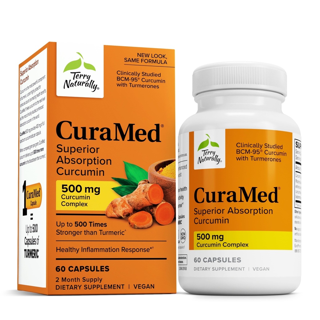 Terry φυσικά CuraMed 500mg - αντιοξειδωτικό συμπλήρωμα για την υποστήριξη του εγκεφάλου & ανοσοποιητικών υγείας - συμπλήρωμα με κουρκουμίνη & κουρμερικό αιθέριο έλαιο - βοτανική υποστήριξη ήπατος - 60 Softgels