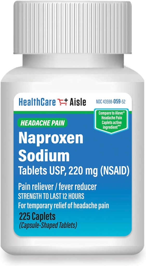 HealthCareAisle Naproxen Νάτριο, 220 mg - 225 caplets - Πονοκέφαλος Πόνος Reliever, Έως 12 ώρες ανακούφισης