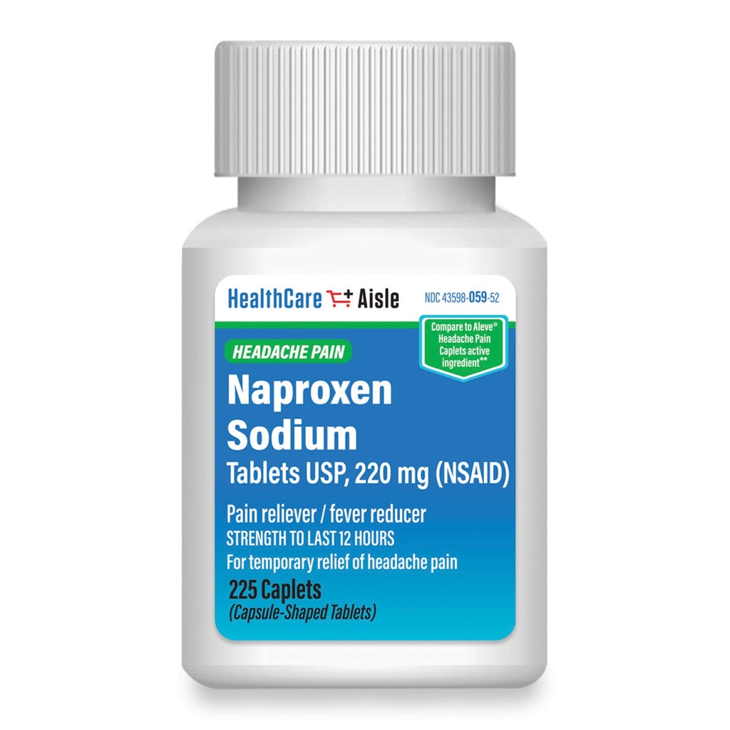 HealthCareAisle Naproxen Νάτριο, 220 mg - 225 caplets - Πονοκέφαλος Πόνος Reliever, Έως 12 ώρες ανακούφισης