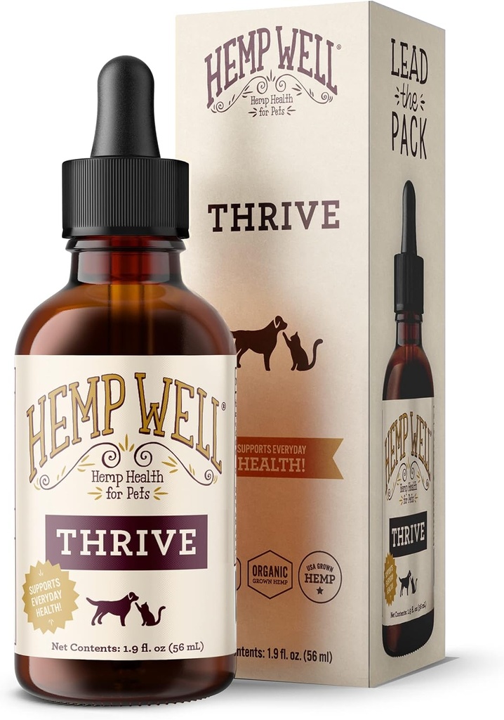 Hemp Well Thrive Oil για σκύλους και γάτες – Υποστηρίζει Hip, Joint, και την υγεία της καρδιάς, προωθεί την ανοσοποιητική υποστήριξη, ενισχύει το δέρμα και το παλτό, οργανικά προέρχεται – 2 ουγγιά