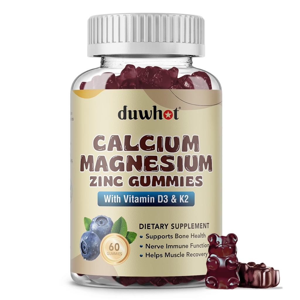 Ασβέστιο Μαγνήσιο Ψευδάργυρος Gummies για τις γυναίκες, Chewable Calcium Supplement 1000 mg Βιταμίνη D3 & K2, Bone & Nerve Υγεία, Μυϊκή Λειτουργία, Ανοσοποιητική Υποστήριξη & Άγχος ανακούφιση, Blueberry Γεύση, 60 Ct
