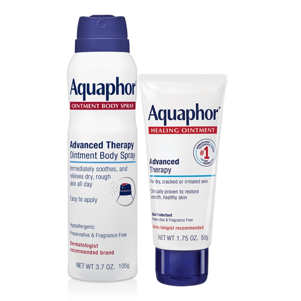 Aquaphor Skin Care Set, Advanced Therapy Healing Ointment (1.75 Oz) + Advanced Therapy Ointment Body Spray (3.7 Oz), Hypoallergenic and Fragrance Free Body Moisturizer for Dry Skin