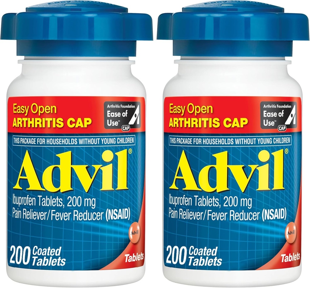 Advil Pain Reliever and Fever Reducer, Pain Relief Medicine with Ibuprofen 200mg for Joint Pain, Mus Ache and Minor Arthritis Pain Relief - 200 Επικαλυμμένα δισκία με Easy Open Arthritis Cap