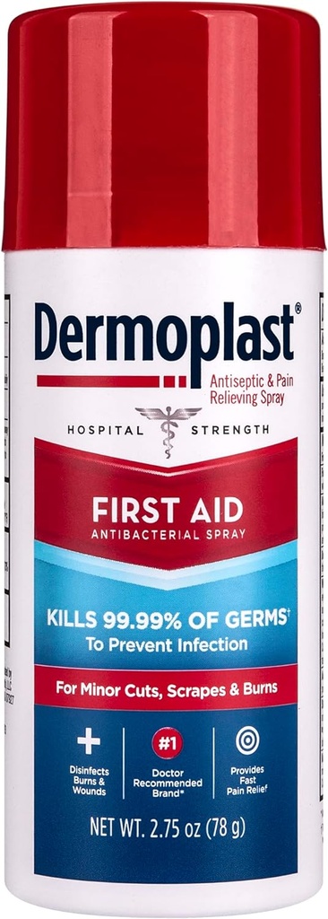 Dermoplast First Aid Spray, Αναλγητικό & Αντισηπτικό Spray για μικρές περικοπές, σκρέπες και εγκαύματα, 2,75 Ουγγιά (Packaging May Vary)