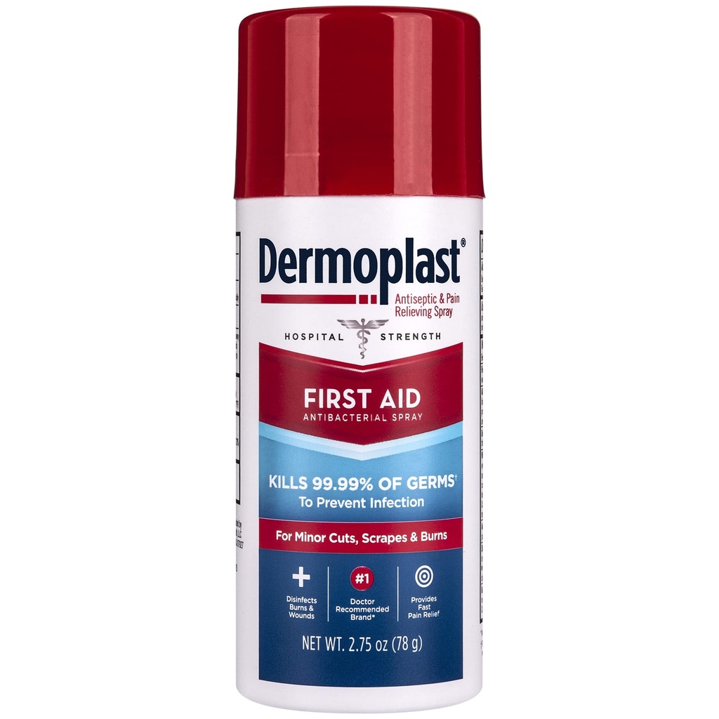 Dermoplast First Aid Spray, Analgesic & Antiseptic Wound Care, 2.75 oz | Analgesic and antiseptic first aid spray helps relieve pain and protect minor cuts, scrapes and burns.