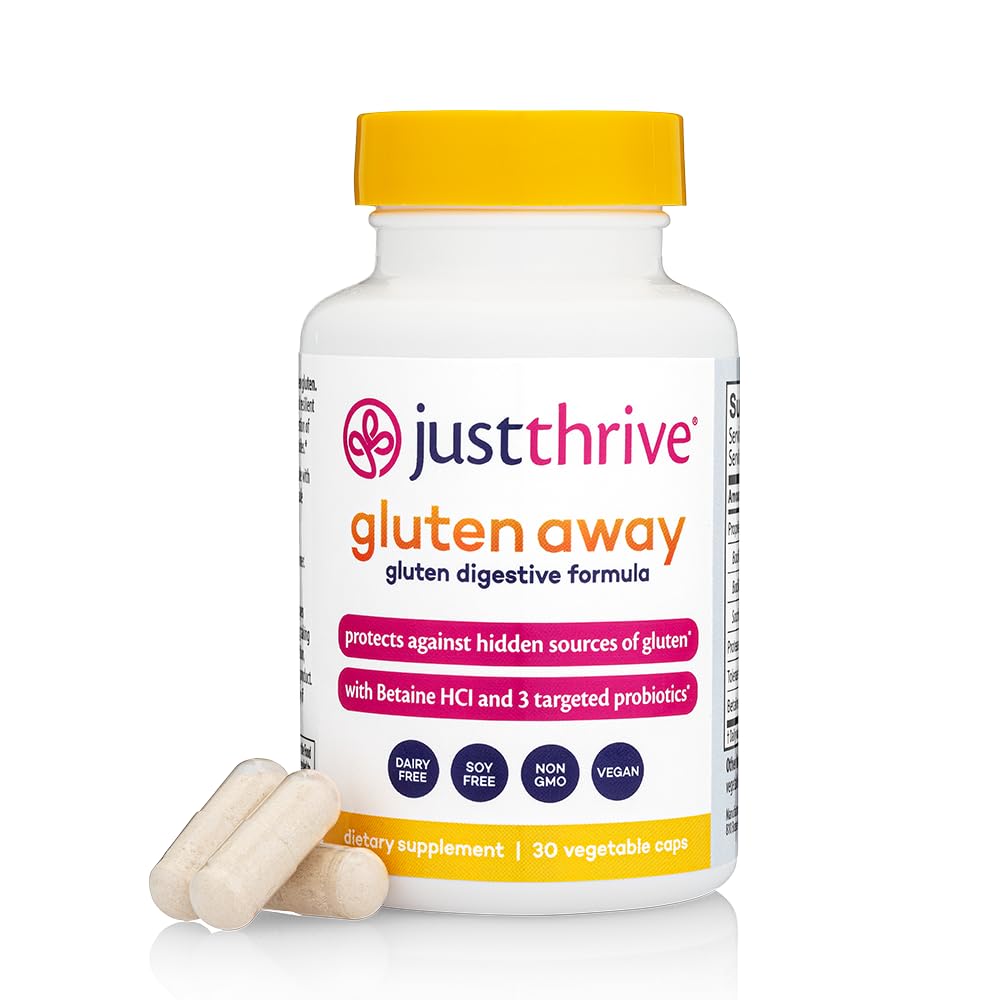 Just Thrive Gluten Away - 30 Services Digestive Enzymes + Probiotic Υποστήριξη για την Άμυνα Γλουτένης - Vegan, συμπλήρωμα υγείας κόκκων