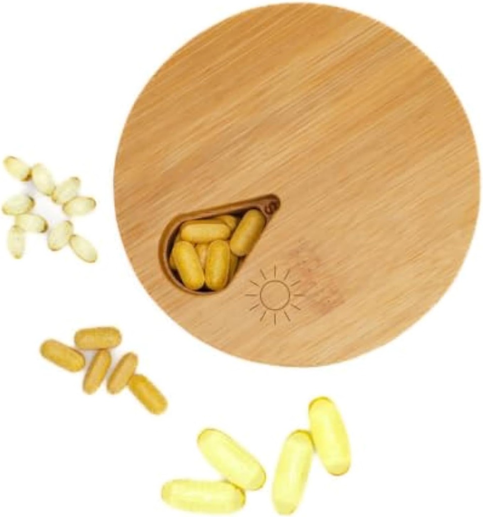 Medicine Organizer Wood Daily Weekly, Travel Pill Organizer και Hill Holder, Vitamin Medicine Pill Organizer Case Box, Pill Box Day, Βελτιωμένο Design με Ημέρες της Εβδομάδας και Solid Wood Lid (Πρωινό)