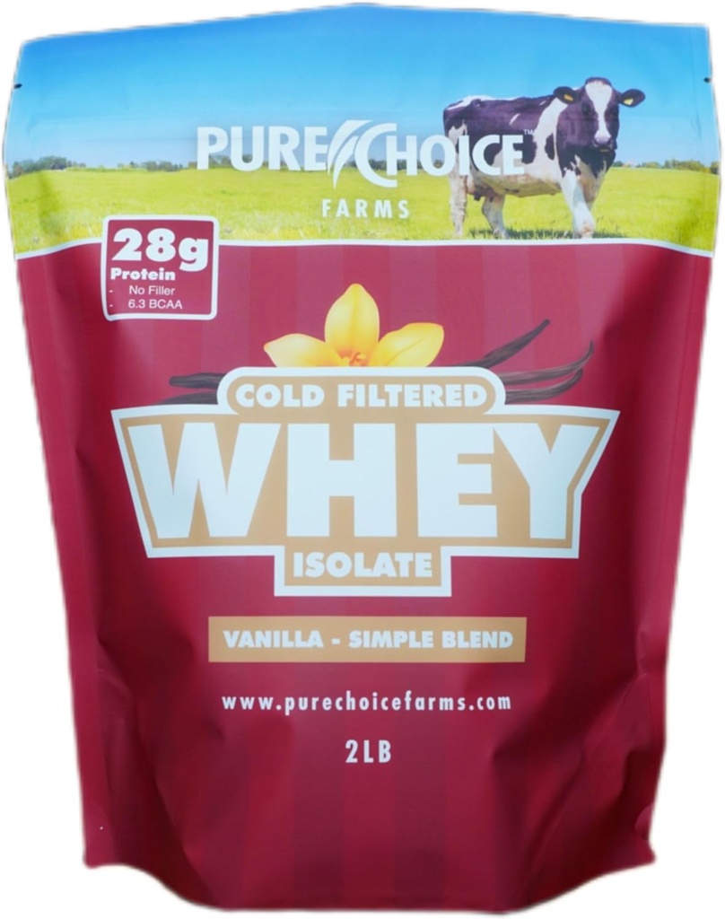Pure Choice Vanilla Whey Protein Isolate Powder, 28g Protein, Undenatured Whey, 3 Ingredients, No Fillers Or Artificial Sweeteners. (Vanilla, 2 lb)