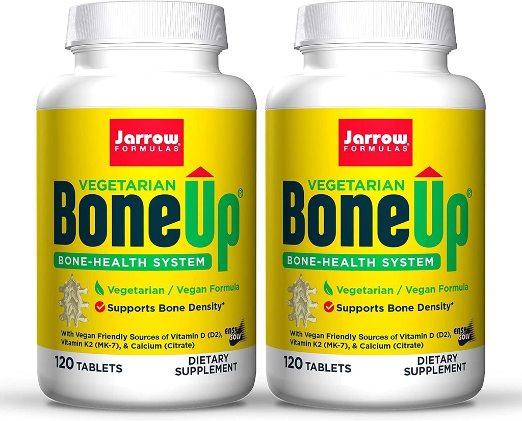 Jarrow Formulas BoneUp Χορτοφαγικά - 120 δισκία, Συσκευασία των 2 - χορτοφαγικά / Vegan συμπλήρωμα για την υγεία των οστών - Vegan-Φιλικές πηγές βιταμίνης D3, βιταμίνη K2 (ως MK-7) & Ασβέστιο - 120 Σύνολο Σερβιέτες
