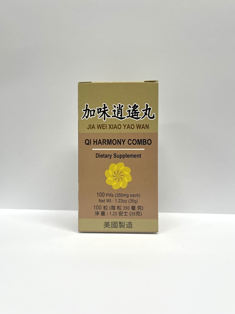 Qi Harmony Combo - Jia Wei Xiao Yao Wan Herbal Supplement Helps for Irritability, Fatigue, Abnormal Sweating 350mg 100 Pills Made in USA