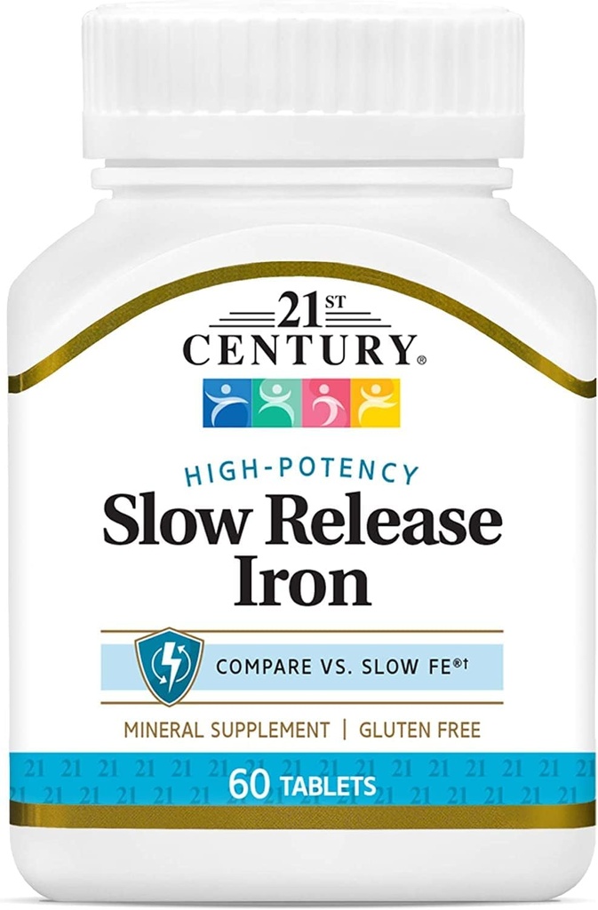 21st Century Slow Release δισκία σιδήρου, 60 Count PACK OF 2 - Συσκευασία Μαΐου Vary