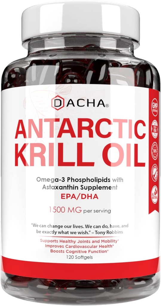 Premium συμπλήρωμα λαδιού κριλ Ανταρκτικής Softgels– 1500 mg με φυσική Ωμέγα-3, Ασταξανθίνη και φωσφολιπίδια 120 μαλακά γέλη, 180mg EPA & 120mg DHA για ανοσοποίηση, υποστήριξη μνήμης, υγεία καρδιάς μη-GMO