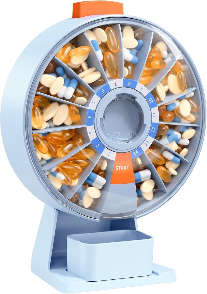 Daviky Pill Dispenser Καθημερινά, Μεγάλος Διοργανωτής Χάπια με Wall-Mounted ή μόνιμη χρήση, 14 ημέρες Pill εμπορευματοκιβώτιο, Push Buton Design, Εβδομαδιαίο κουτί Χάπια για βιταμίνη, ιατρική, συμπλήρωμα, ιχθυέλαιο (μπλε)