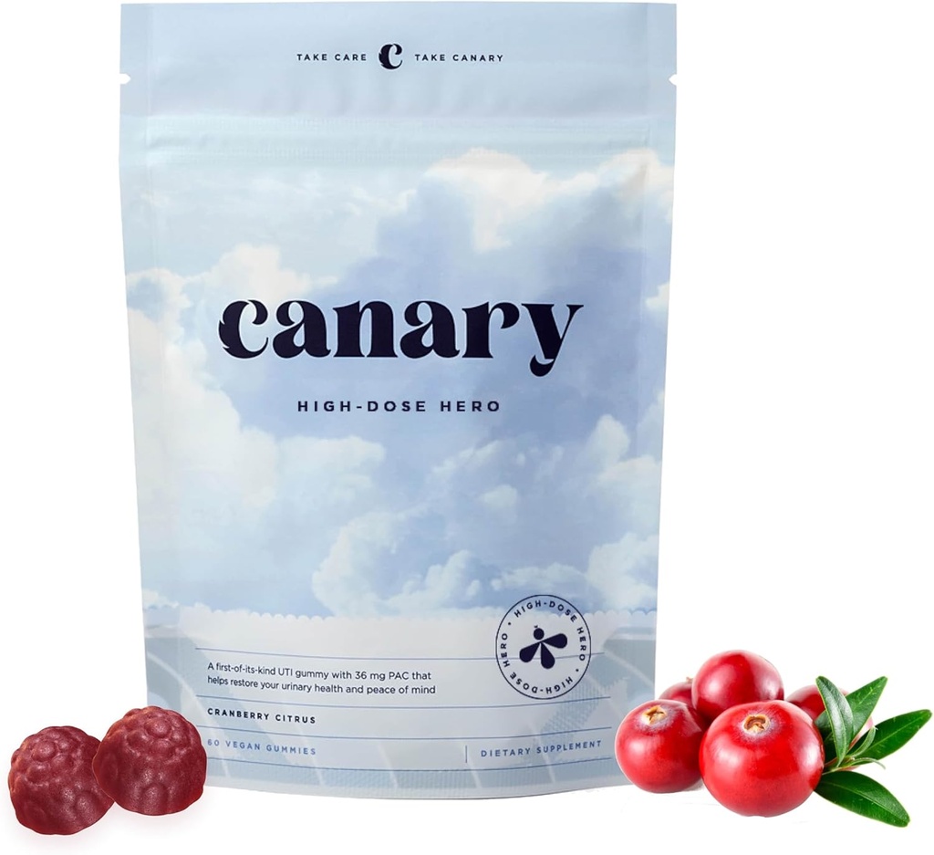 Canary High-Dose Hero - Ουρολοίμωξη Παχυσαρκία συμπλήρωμα διατροφής, βοηθά στην καθαριότητα και την προστασία, νοστιμότατο φυσικό άρωμα βατόμουρο, 60 Gummies
