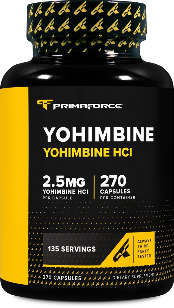 PrimaForce Yohimbine HCl 2.5mg, 270 κάψουλες - Premium συμπλήρωμα, ενισχύει την απόδοση, Zero Fillers, μη ΓΤΟ και χωρίς γλουτένη