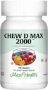 Maxi Health Chewable Vitamin D3 2000 IU Supplement - Delicious Natural Bubble Gum Flavor - Υποστηρίζει την απορρόφηση ασβεστίου, ανοσοποιητική και οστική υγεία σε ενήλικες γυναίκες, άνδρες, παιδιά και τονταδόρους - 100 μάσημα