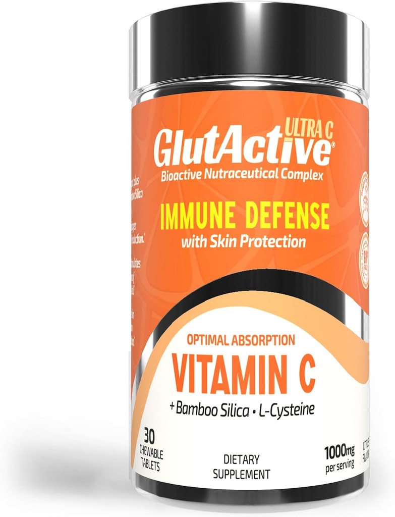 Ultra VIT- C 1000mg Μασώμενα Δισκία - Ανοσοποιητική Υποστήριξη & Κατασκευαστή Κολλαγόνου - Υψηλής Απορρόφησης Ασκορβικό Οξύ με Cysteine & Bamboo Silica - Ισχυρό Αντιοξειδωτικό - 30 Δισκία