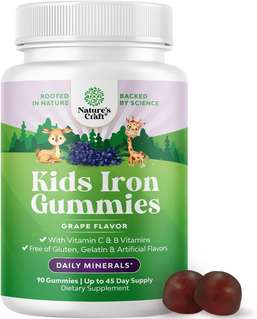 Παιδιά Iron Gummies - Blood Builder Iron Συμπληρώματα για τα παιδιά με ευγενή για ισχυρότερη ανοσία & ενέργεια - Βιταμίνη Β12, Folate & Vitamin C Gummies - Vegan GMO & Gluten Free for Toddlers - 90 Count