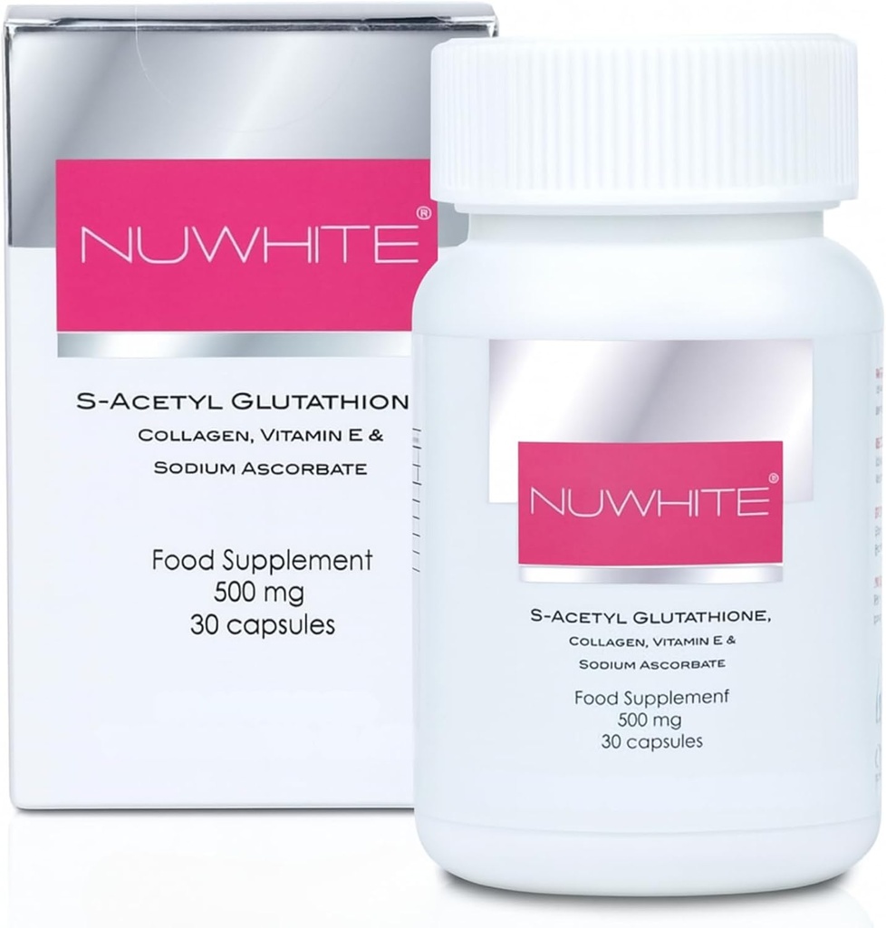 Nu White S-Acetyl Glutathione New Improved Formula Skin Whitening 30 Capsules