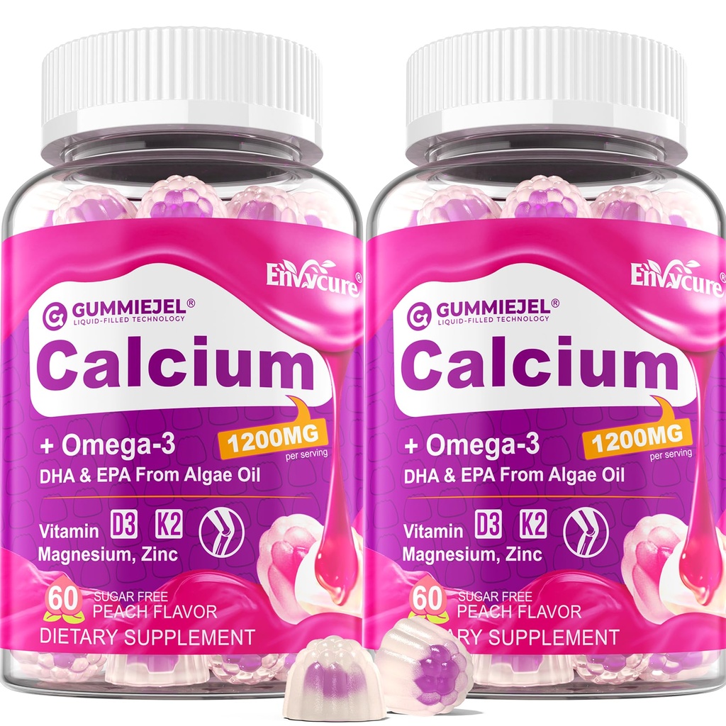 Ασβέστιο χωρίς ζάχαρη Κιτρικό Gummys 1000mg w/Vitamin D3 K2, Μαγνήσιο, Ψευδάργυρο, Βόριο, Μαγγάνιο, Χαλκός για Οστά, Μυς & Ανοσοποιητικό, Συμπλήρωμα Ασβέστου για Γυναίκες & Άνδρες - Vegan, 120 Cts