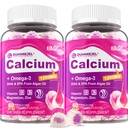 2 Pack - Calcium Citrate 1200mg Gummies, Vitamin D3 K2, Omega-3, Magnesium, Zinc, Boron, Manganese, Copper, 600mg Calcium Supplements for Women & Men Bone Strength, Immune Support - Vegan, Sugar Free