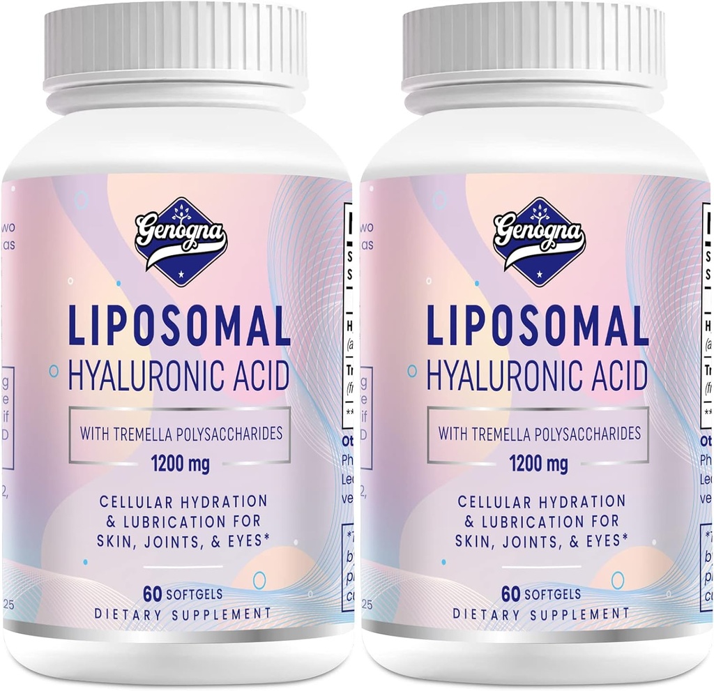 Liposomal Hyaluronic Acid Supplements 1000mg-High Bioavailable Dietary Hyaluronic Acid Capsules-with 200 mg Tremella Polysaccharides for Double Strength Skin Hydration,Joint Lubrication,2 Pack