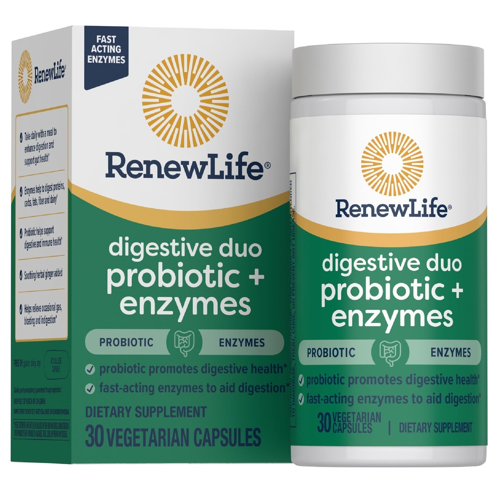 Ανανεώστε τη ζωή Digestive Duo Probiotic και Ένζυμα Χορτοφαγικές κάψουλες, Probiotic προωθεί Digestive Υγεία, ταχείας δράσης ένζυμα Aid Digetion, Με Καταπραϋντικά Βότανα - 30 Count