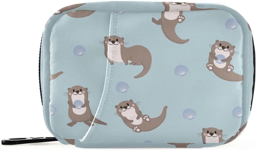 Pill Box Sea Otters 7 Day Pill Case Travel Pill Organizer Bag with Zipper Portable Weekly Vitamin Medicine Supplement Holder Pouch Bag