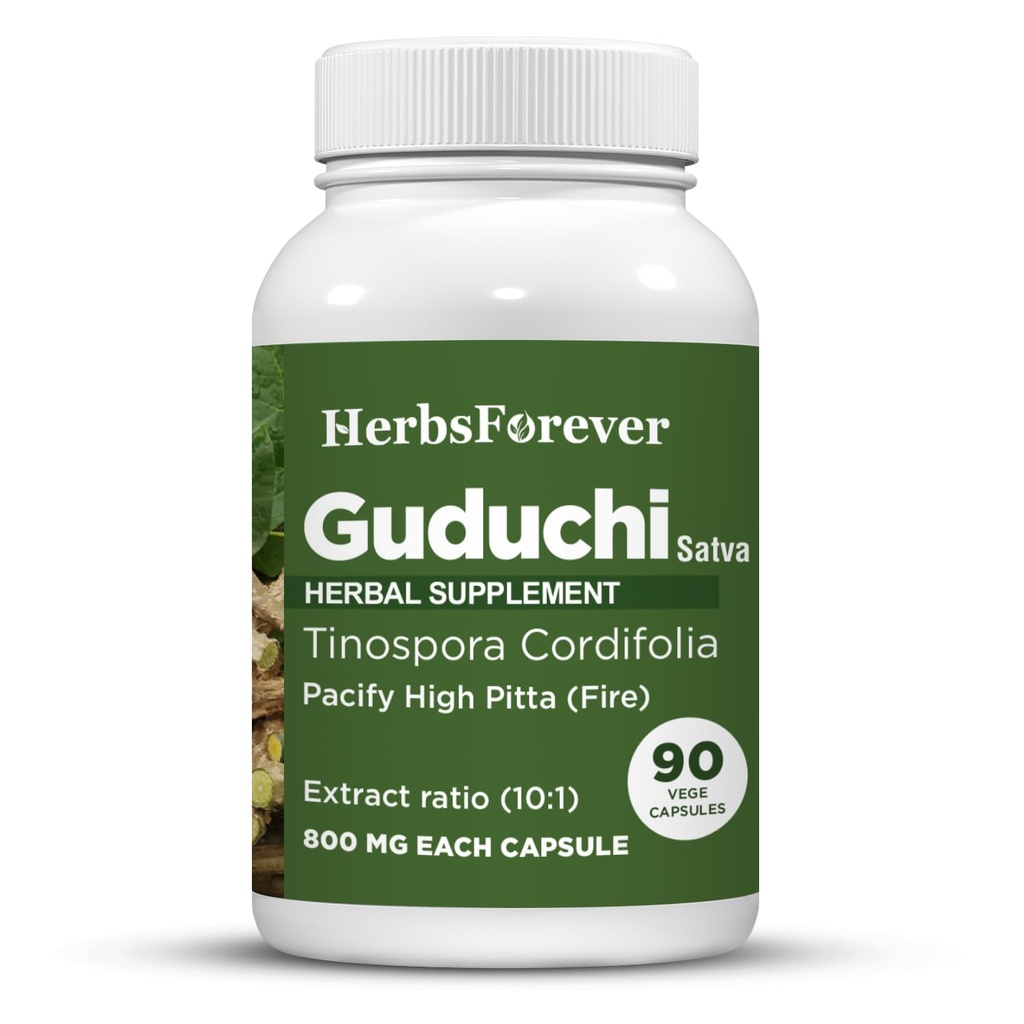 HerbsForever Guduchi(Tinospora cordifolia) -Extra Strength (10:1)Extract, Equiv.to 4050mg Stem Powder Per Serving,Support Immune,Carb Control, detox & Cellular Defense |3-5%Bitters|60Veg Capsule|800mg