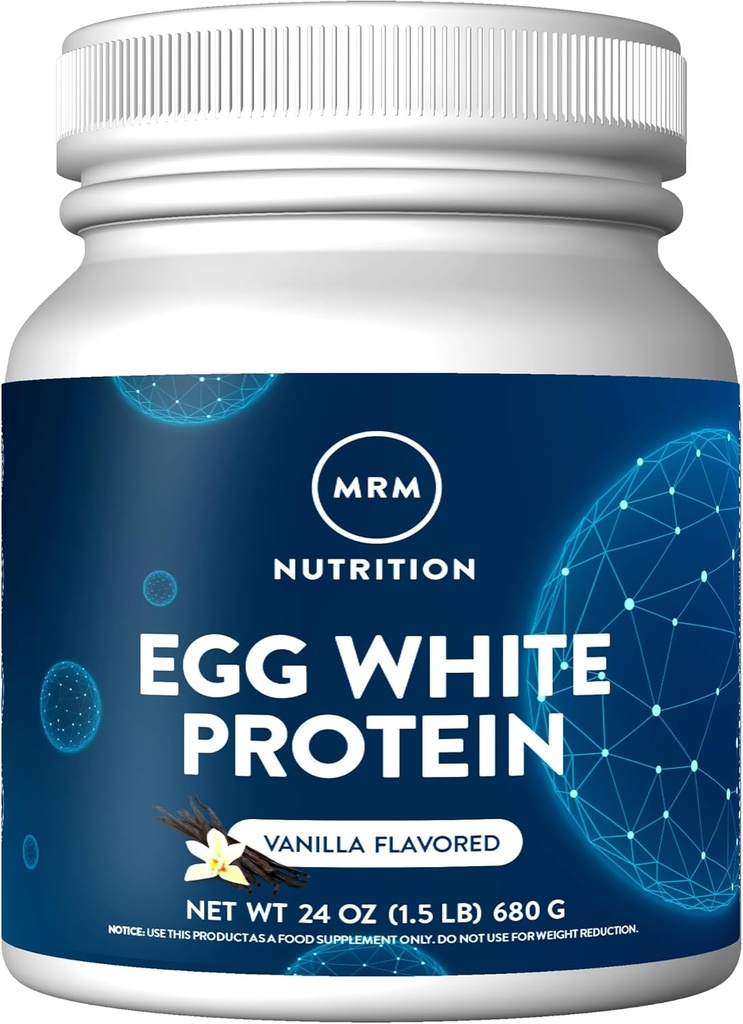 MRM Nutrition Egg White Protein | Vanilla Flavored | 23g Fat-Free Protein | with Digestive enzymes | Highest Biological Value | Clinically Tested | 20 Servings