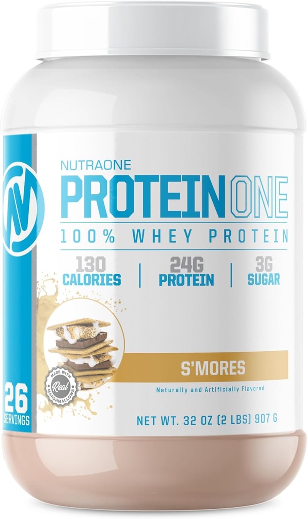 NutraOne ProteinOne Whey Protein Promote Recovery and Build Muscle with a Protein Shake Powder for Men & Women (S’Mores - 2 lbs.)