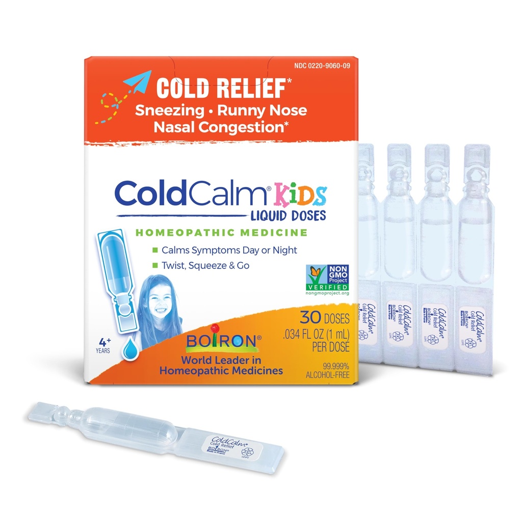 Boiron ColdCalm Παιδιά Ενιαίας Χρήσης για την ανακούφιση από τα κρύα συμπτώματα του φτάρνισμα, Runny μύτη, και Ρινική Συμφόρηση - Στείρα και Μη-Νυχθηρή Υγρές Δόσεις - 30 Μέτρα