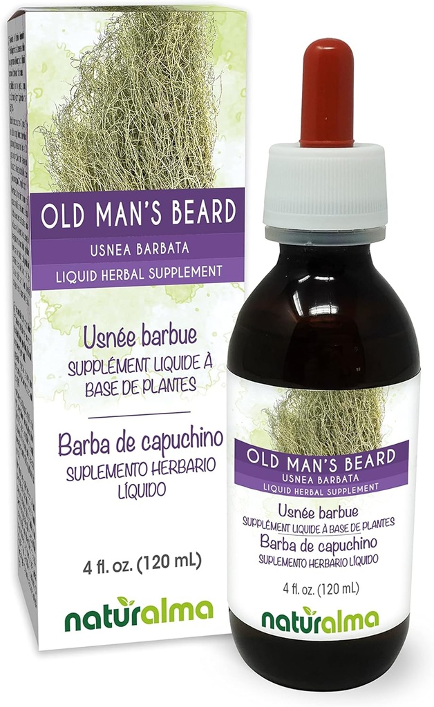 Naturalma Old Man's Beard (Usnea barbata) Thallus (Lichen) Βάμμα χωρίς αλκοόλ - 4 fl oz Liquid Extract in Drops - συμπλήρωμα βοτάνων - Vegan