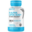 Nutri R Alpha Lipoic Acid 600mg Capsules - R Lipoic Acid Stabilized with Biotin - Active Form of R-ALA - 600 mg Clinical Dosage - Powerful Cellular Energy Support - 60 Vegan Capsules - RALA