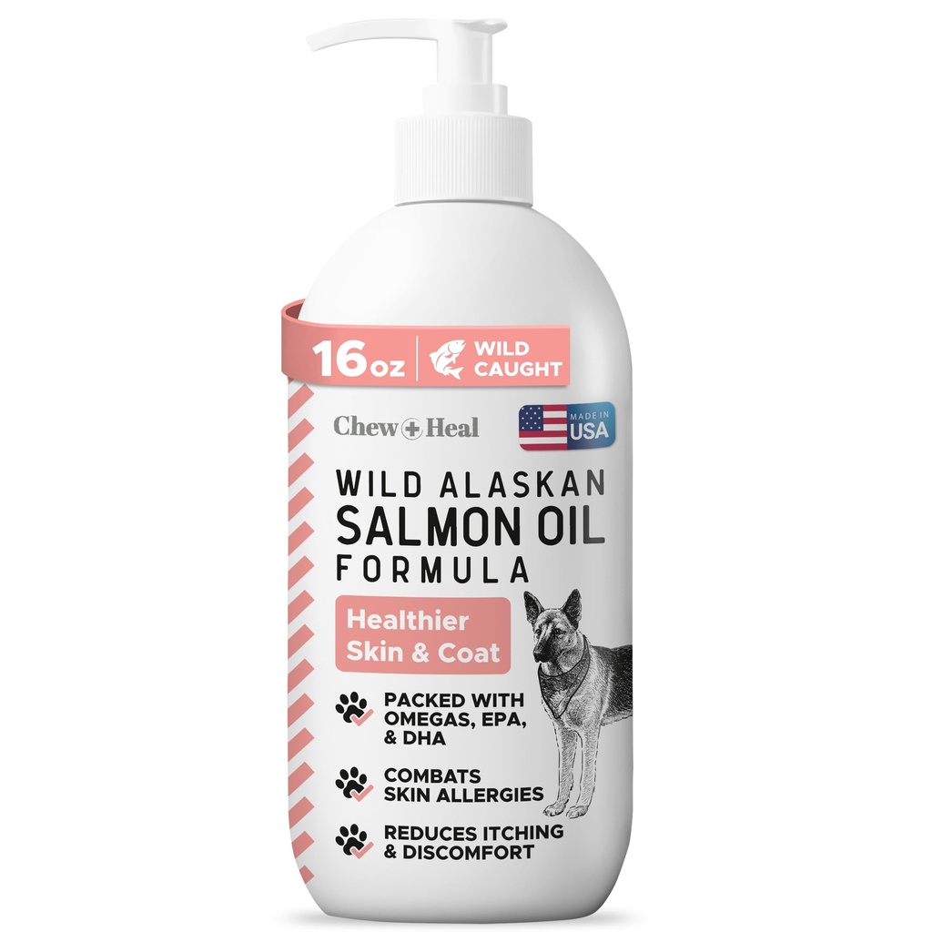 Άγριο ψαρέλαιο Αλάσκας για σκύλους - 16 oz. της Fish Oil Formula - Pump Cap Bottle - Περιέχει Omega-3 και 6, βιταμίνη D, EPA και DHA για υγιή δέρμα και παλτό