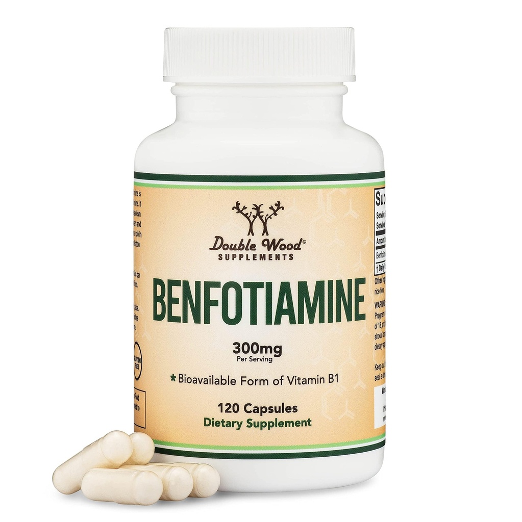 Benfotiamine 300mg σερβιρίσματος (Τρίτο μέρος δοκιμαστεί, 120 κάψουλες, 150mg ανά καψάκιο) Μη-GMO, για την ενίσχυση της θειαμίνης Β1 επίπεδα (Περισσότερο απορροφήσιμο από θειαμίνη, λίπος διαλυτή) από διπλό ξύλο
