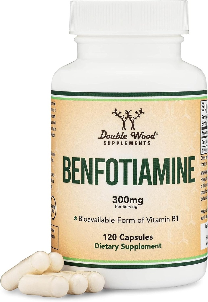 Benfotiamine 300mg σερβιρίσματος (Τρίτο μέρος δοκιμαστεί, 120 κάψουλες, 150mg ανά καψάκιο) Μη-GMO, για την ενίσχυση της θειαμίνης Β1 επίπεδα (Περισσότερο απορροφήσιμο από θειαμίνη, λίπος διαλυτή) από διπλό ξύλο