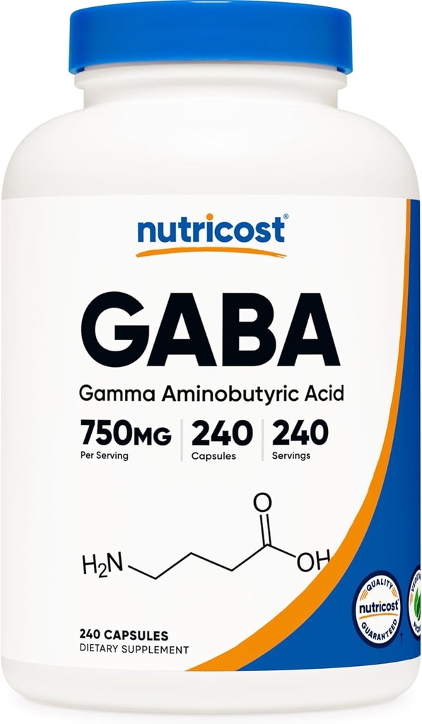 Nutricost GABA (Gamma Aminobutyric Acid) 750mg, 240 κάψουλες, 240 μερίδες - Μη ΓΤΟ, Χωρίς γλουτένη