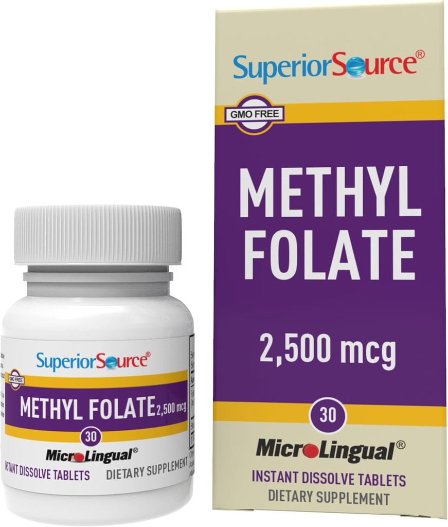 Superior Source methyl folate 2.500 mcg - Folate Supplement for Women & Men - μεθυλιωμένο Folate Supplement Υποστηρίζει Υγιές Νευρικό Σύστημα & Ερυθρά αιμοσφαίρια - 30 Υπογλώσσια Δισκία Διάλυσης