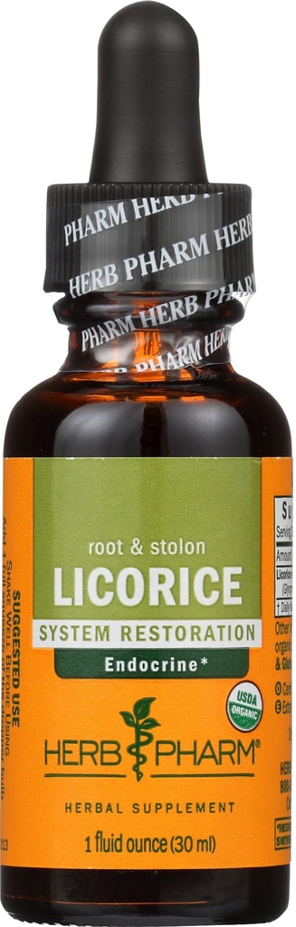 Βότανο Pharm Certified Organic Licorice Liquid Extract for ενδοκρινικό σύστημα υποστήριξης - 1 ουγγιά (DLIC01)