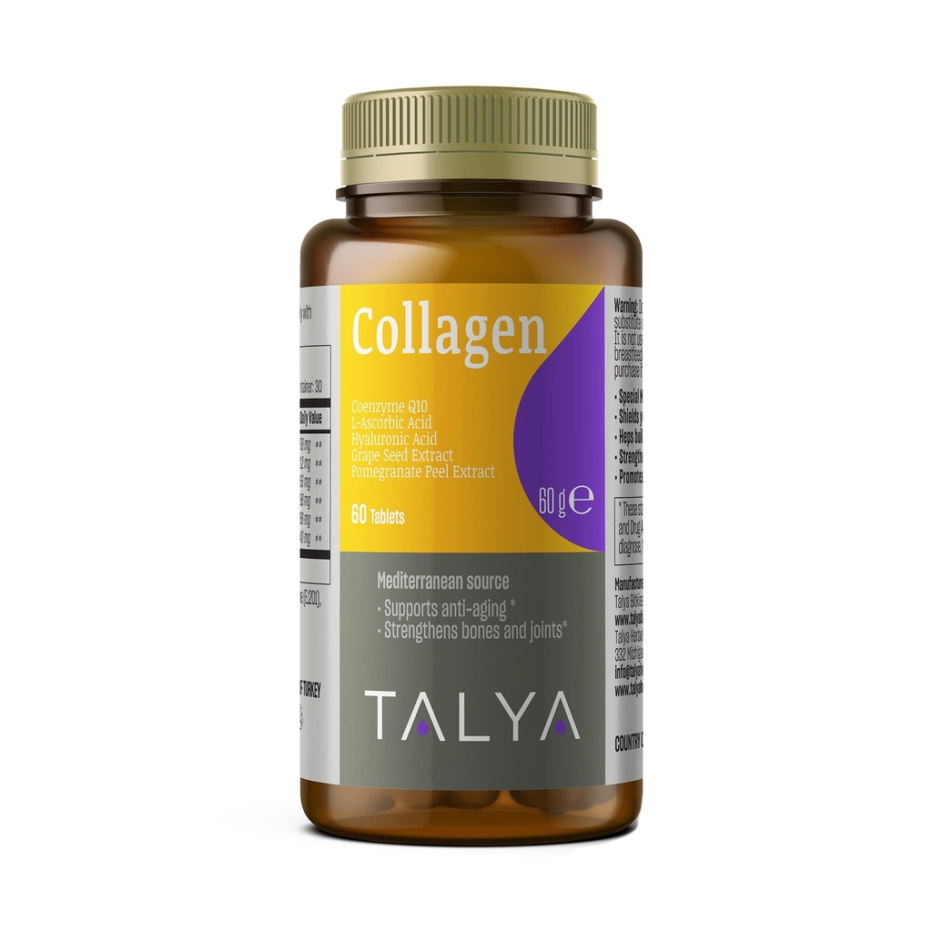TALYA Collagen Pills with Hyaluronic Acid + Vitamin C | Hydrolyzed Collagen for Women & Men | Hair, Skin and Nails | Non-GMO | 60 Capsules