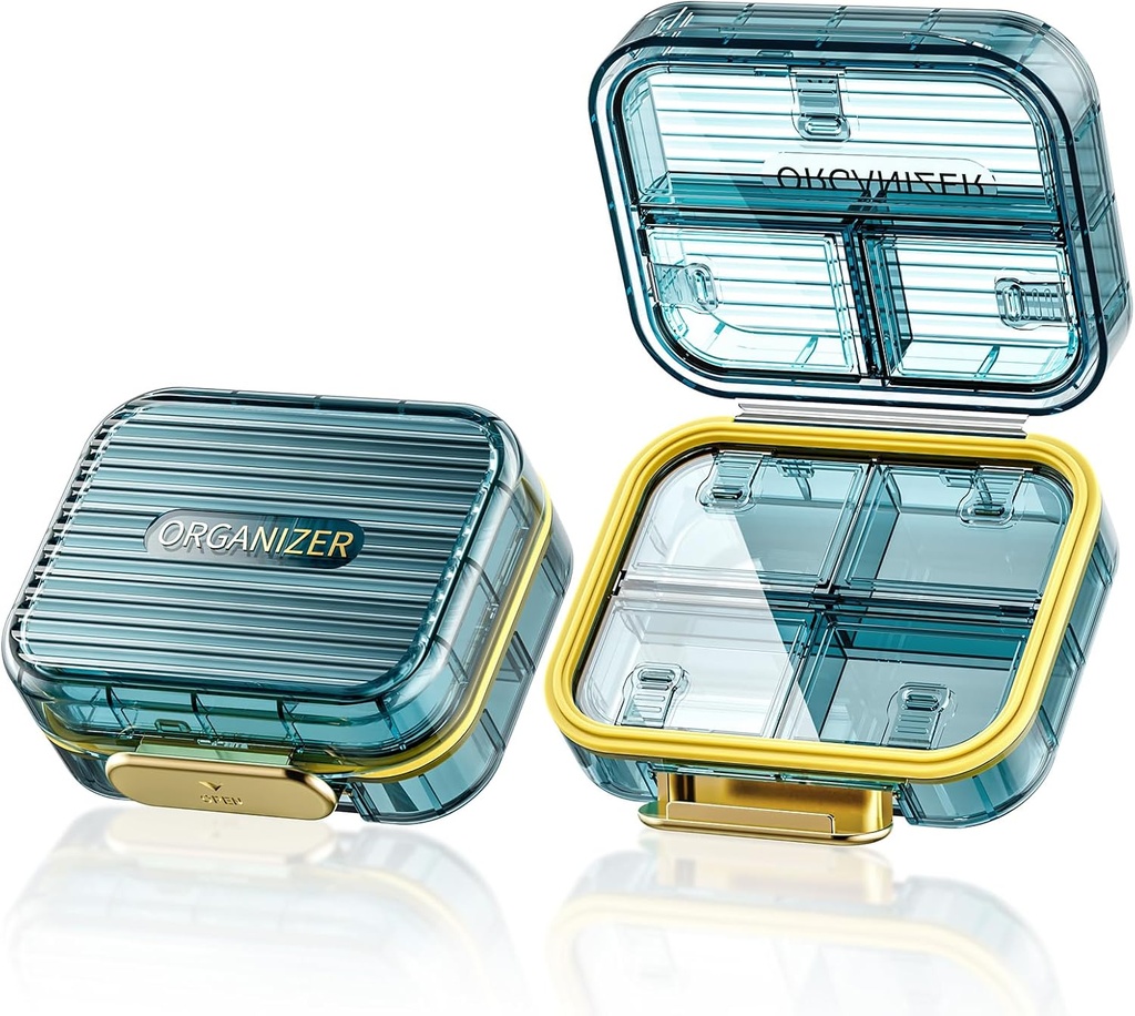 Μικρό κουτί χαπιών, θήκη χαπιών ταξιδιών, Acedada Daily Pill Container για Pocket, Moistureproof 7 Κάτοχος χαπιών διαμερισμάτων, Stylish Portable Medicine Vitamin Organizer για συμπληρώματα ιχθυέλαια, μπλε