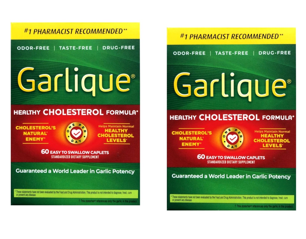 Garlique Healthy Cholesterol Formula με 5000 mcg Allicin, 60 Enteric Coated Caplets (Pack of 2)
