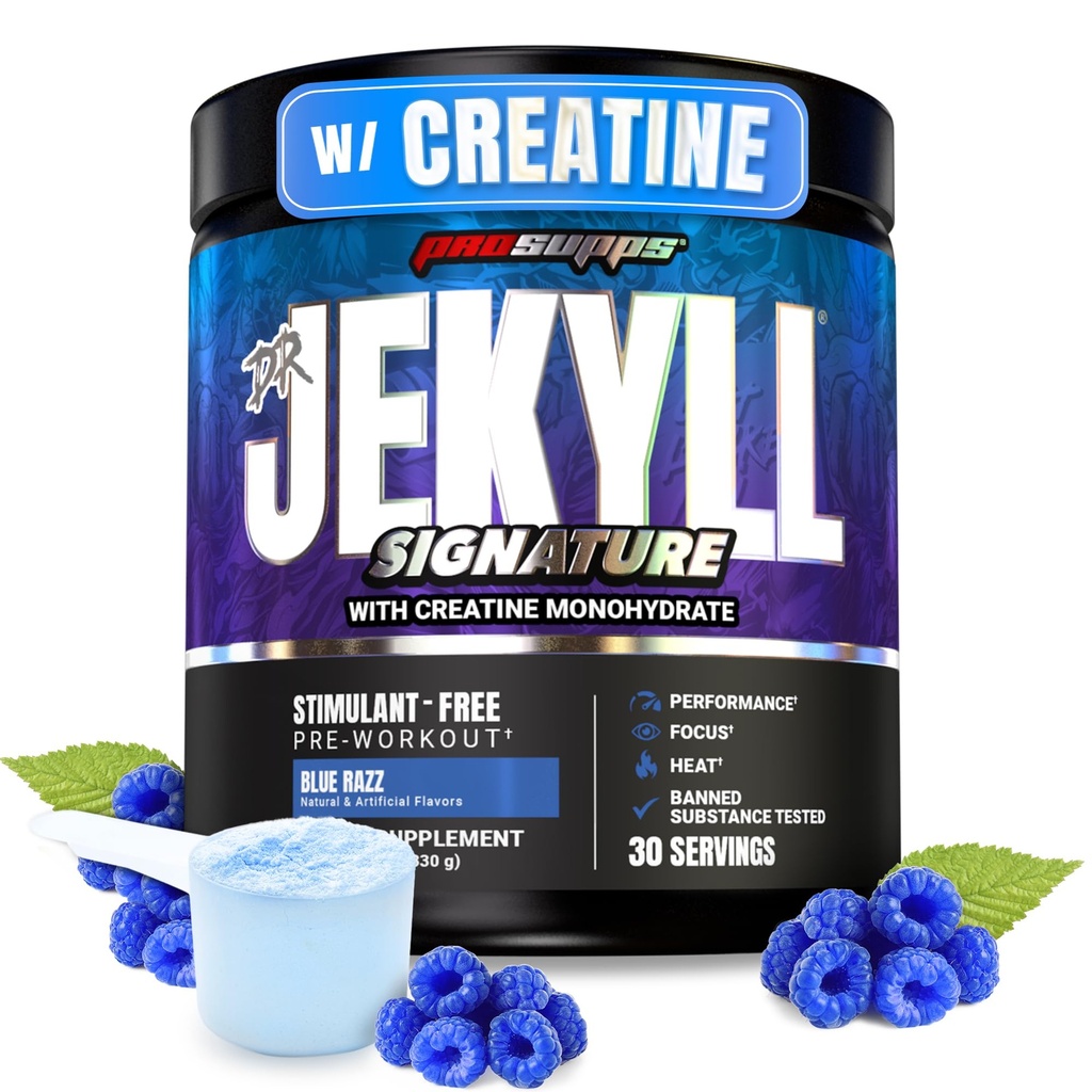 PROSUPPS Dr. Jekyll Signature Pre Workout Powder with Creatine - Stim-Free Preworkout Υποστηρίζει Focus & Endurance - Caffeine-Free Γυμναστήριο & Fitness Συμπληρώματα (Blueberry Lemonade, 30 Services)