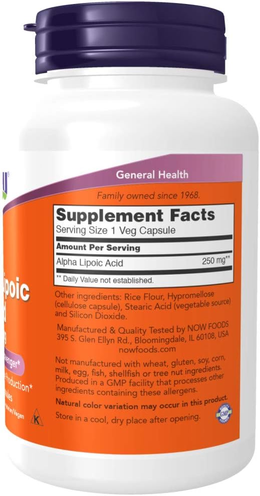 NOW Foods Alpha Lipoic Acid 250mg, 120 Vegetable Capsule (2 Pack)