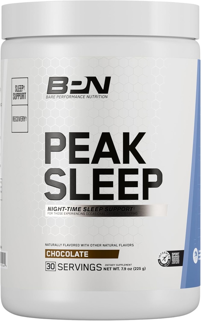 BARE PERFORMANCE NUTRITION, BPN Peak Sleep Night-Time Sleep Support Supplement, Hot Drink Mix Powder, 30 Servings, Chocolate