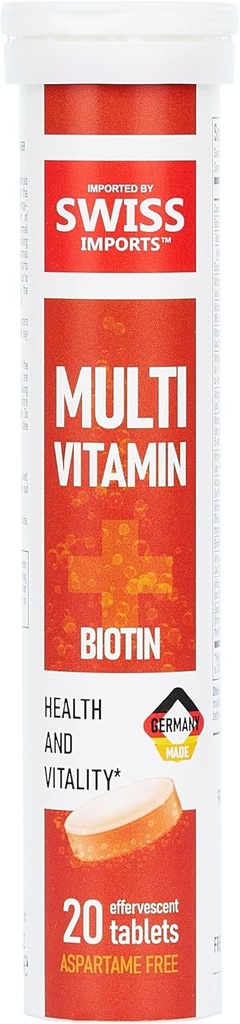 Effervescent Multivitamins + Biotin for Wellness and Vitality Dietary Supplement with Vitamins C, E, B1, B2 B6, B12, A, and D3, 3-Pack, 60 Tablets
